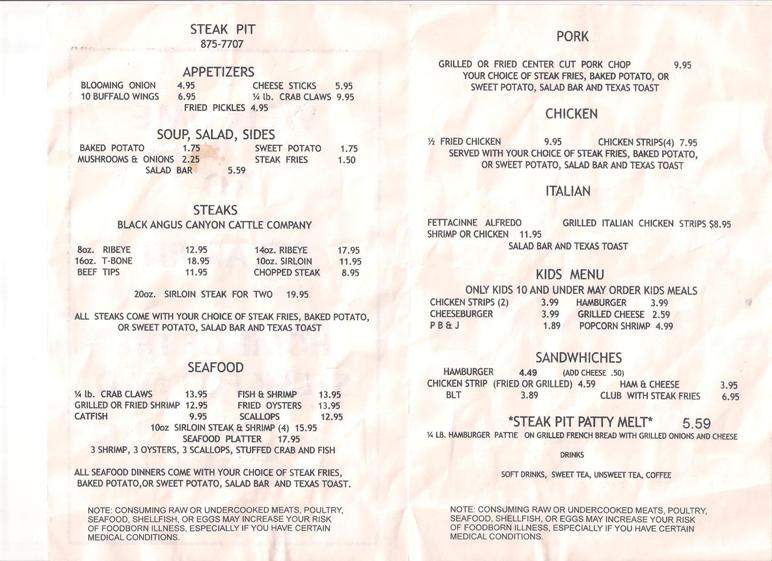 Highland Avenue Steak Pit - Selma, AL menu_pic
