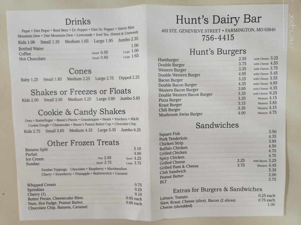 Hunt's Dairy Bar - Farmington, MO menu_pic