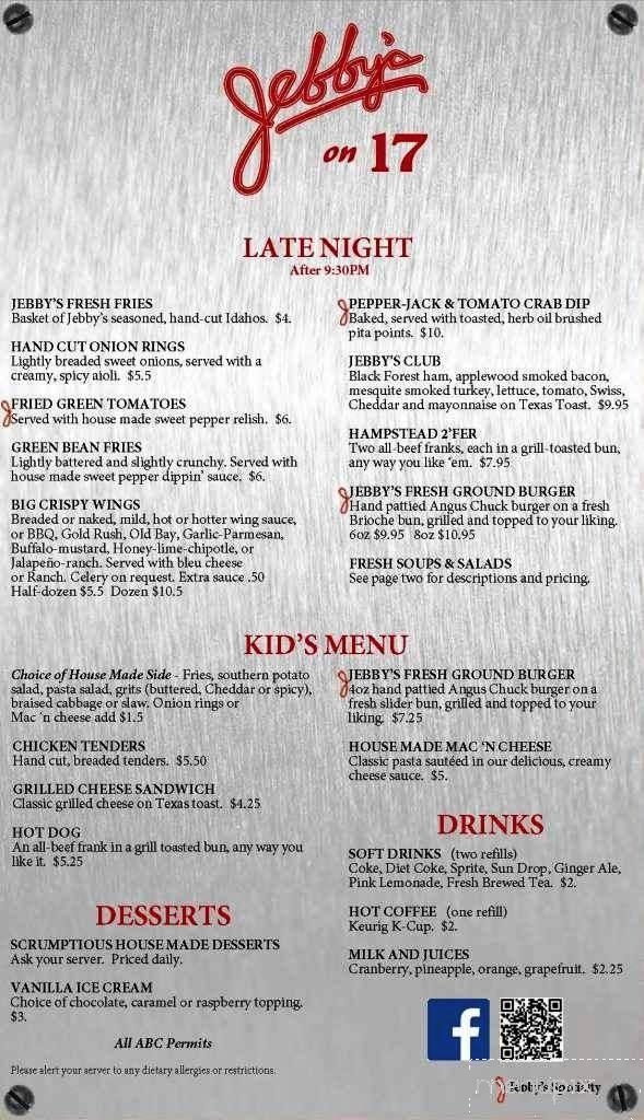 Jebby's on 17 - Hampstead, NC menu_pic