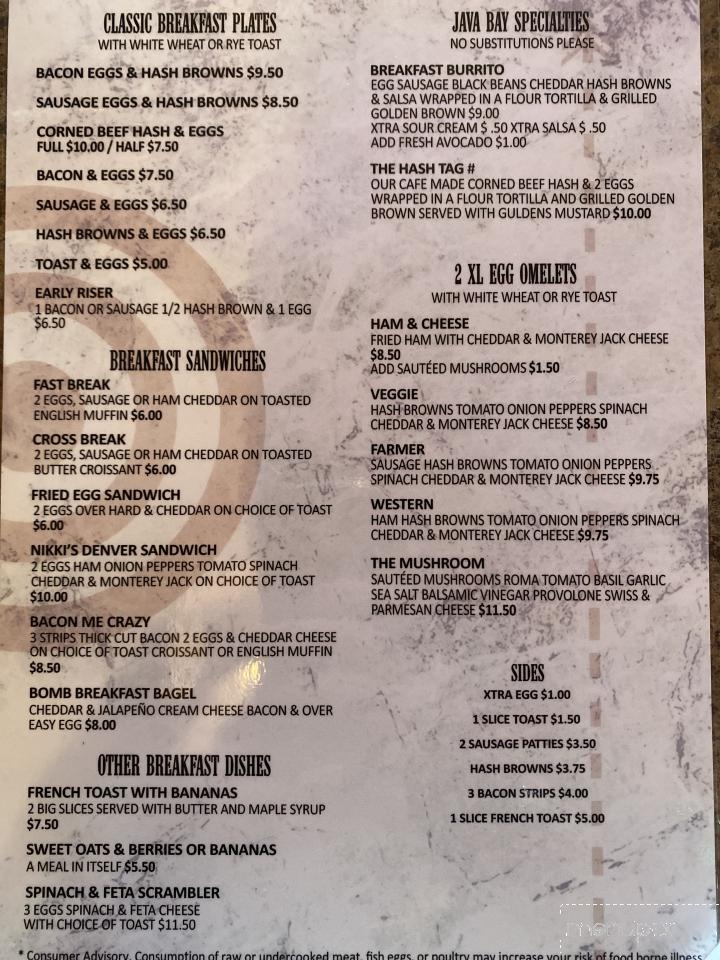 Java Bay - Marquette, MI menu_pic