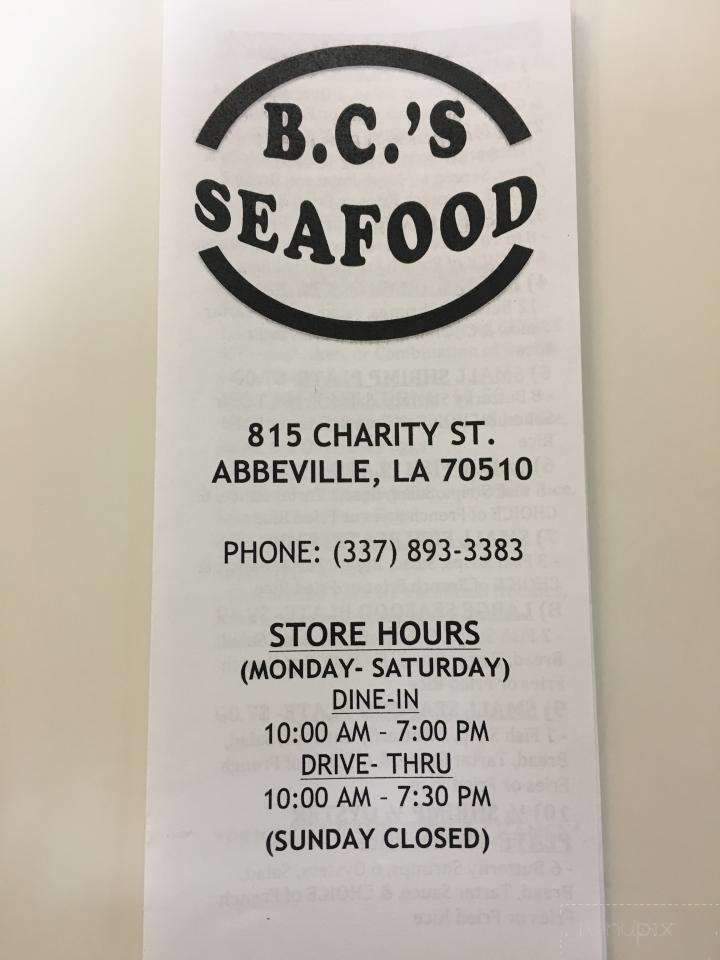 BC Seafood - Abbeville, LA menu_pic