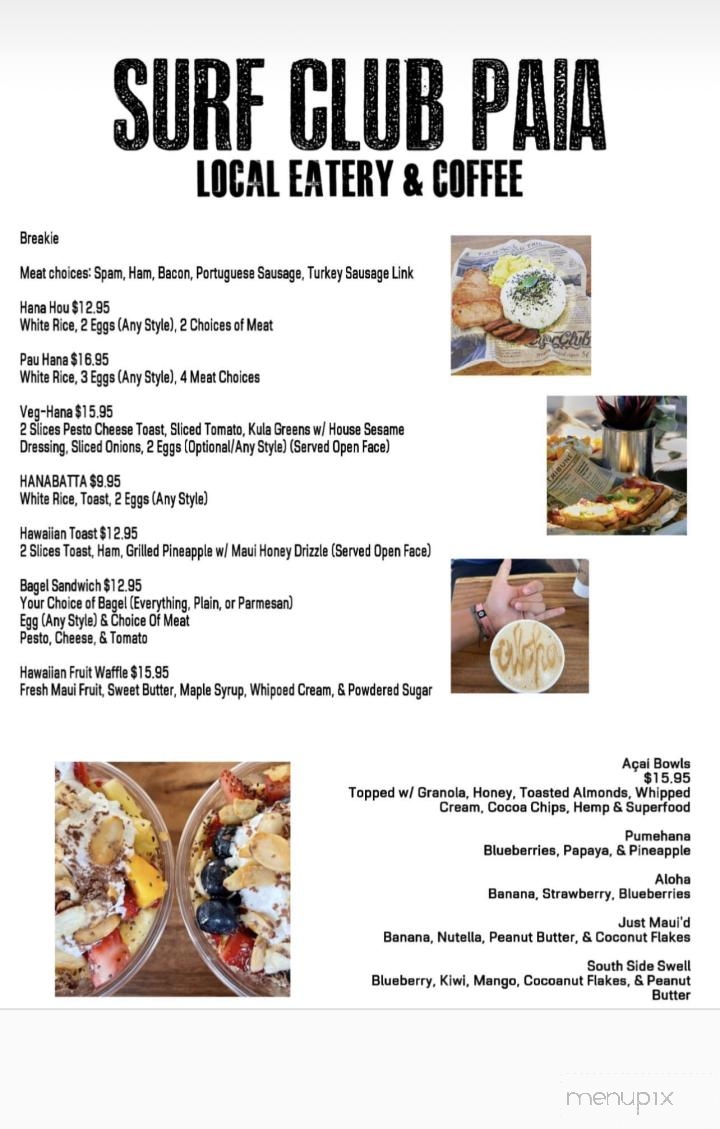 Hana Hou Surf Club - Paia, HI menu_pic