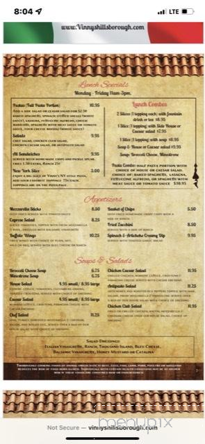 Vinny's Italian Grill & Pizzeria - Hillsborough, NC menu_pic