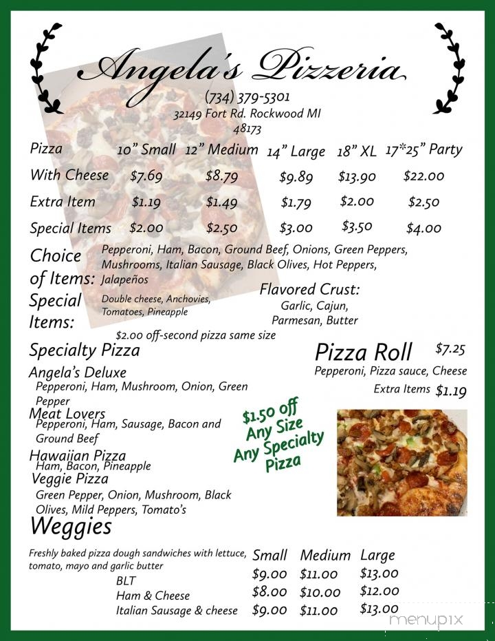 Angela’s pizza - Rockwood, MI menu_pic