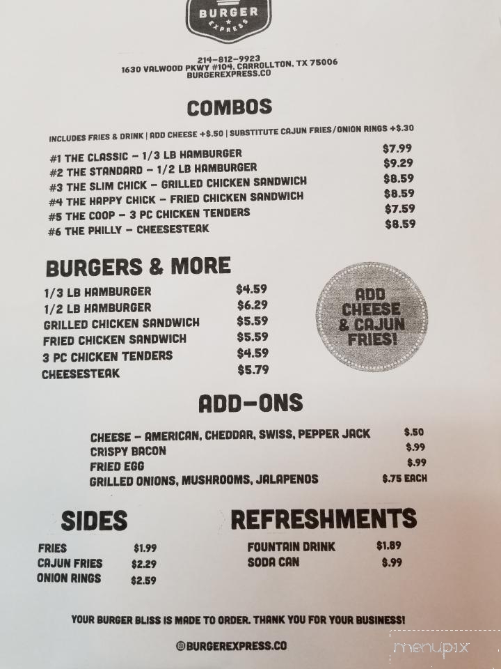 Burger Express - Carrollton, TX menu_pic