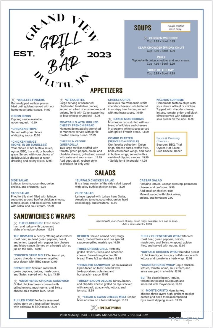 Grand View Grill & Bar - Duluth, MN menu_pic