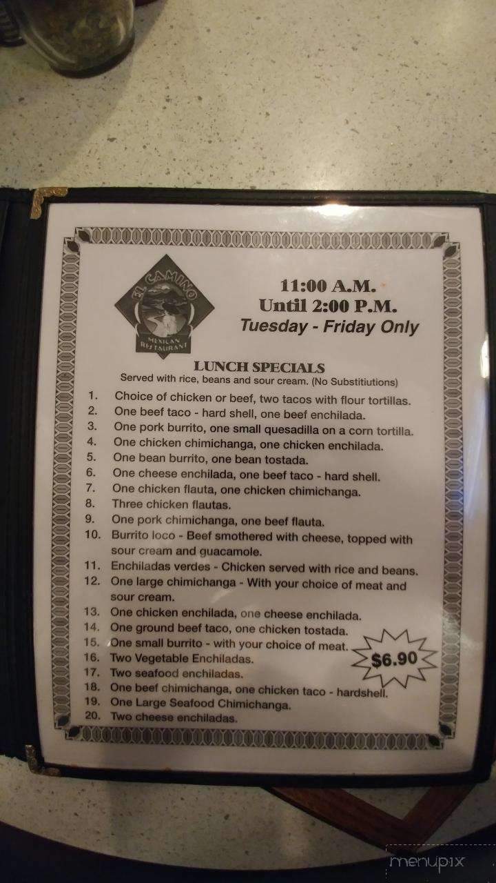 El Camino Mexican Restaurant - Kiel, WI menu_pic