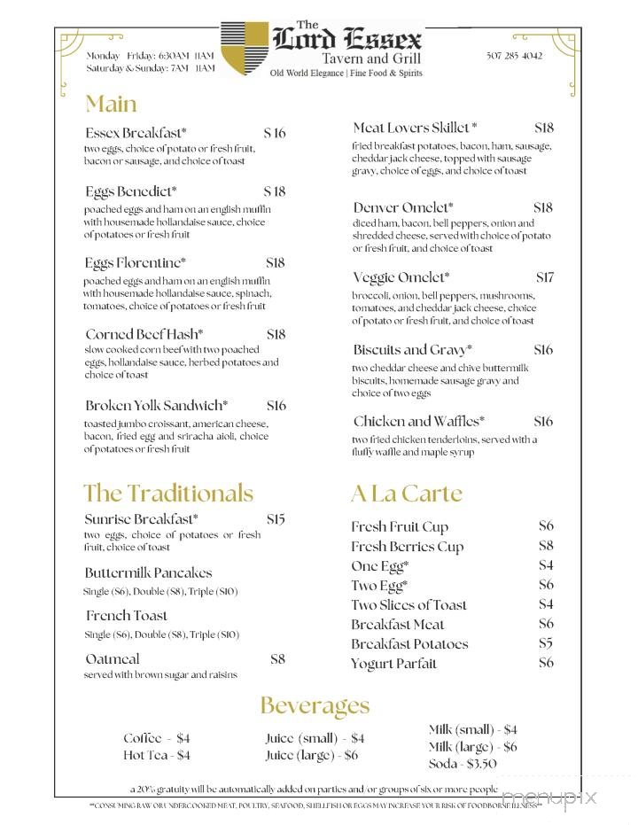Lord Essex Tavern and Grill - Rochester, MN menu_pic