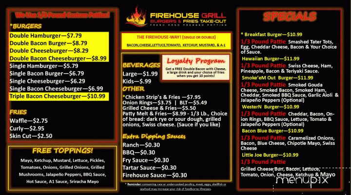 Firehouse Grill Burger & Fries Take-Out - Port Angeles, WA menu_pic