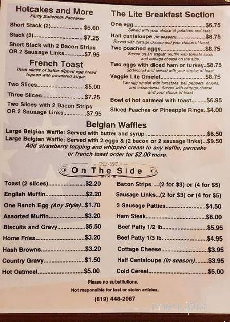 Ranch House Restaurant - Santee, CA menu_pic