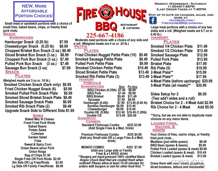 Firehouse BBQ - Denham Springs, LA menu_pic