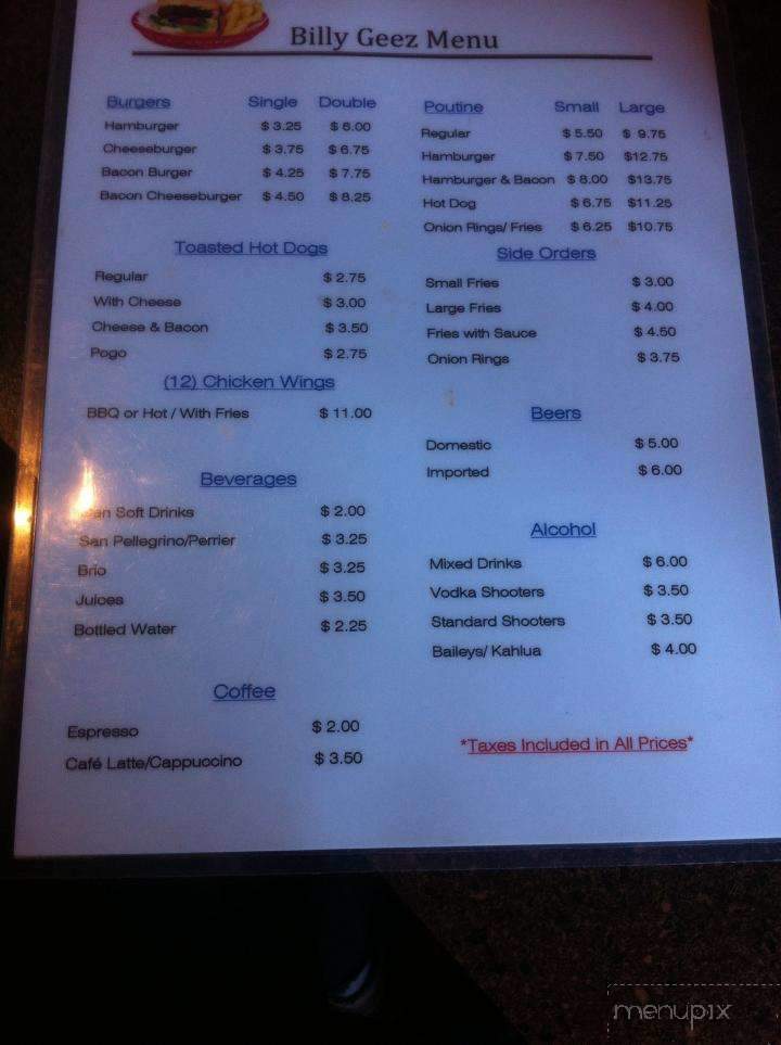 Geez Resto-Bar Cafe - Montreal, QC menu_pic