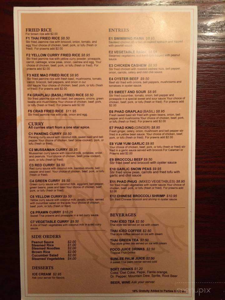 Yum Yum Thai - Shoreline, WA menu_pic