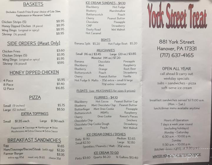 York Street Treat - Hanover, PA menu_pic