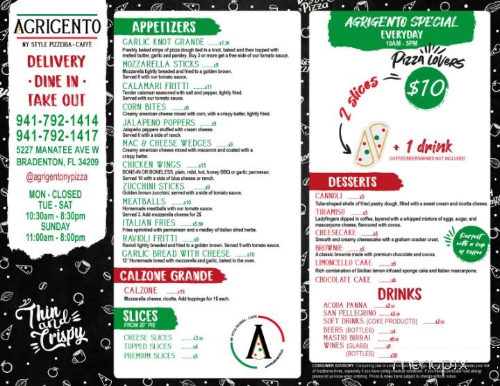 Agrigento Pizzeria Caffe - Bradenton, FL menu_pic