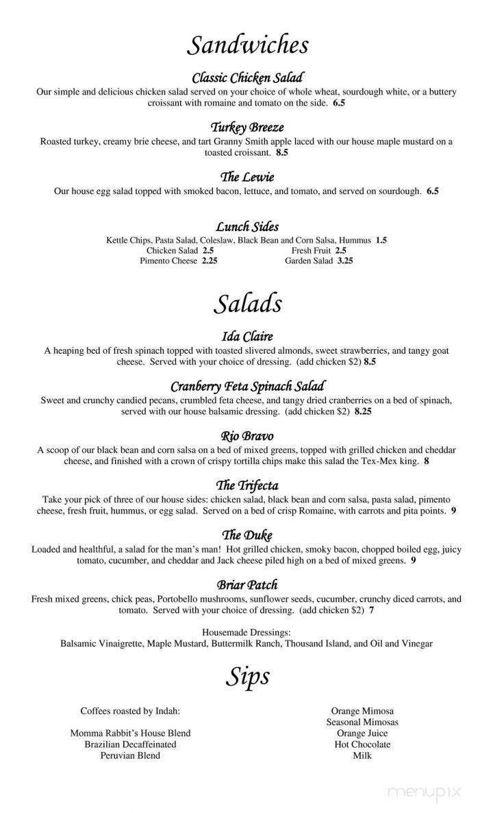 Momma Rabbit's Nibbles and Sips - Lexington, SC menu_pic