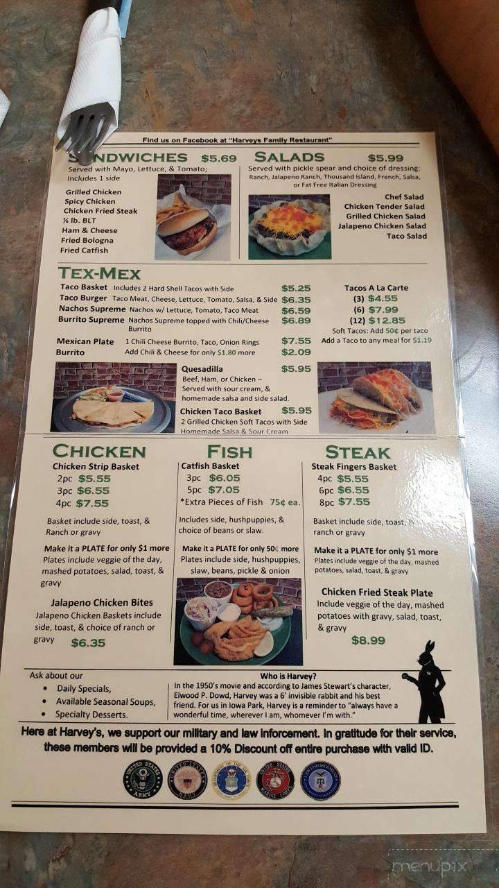Harvey's Family Restaurant - Iowa Park, TX menu_pic