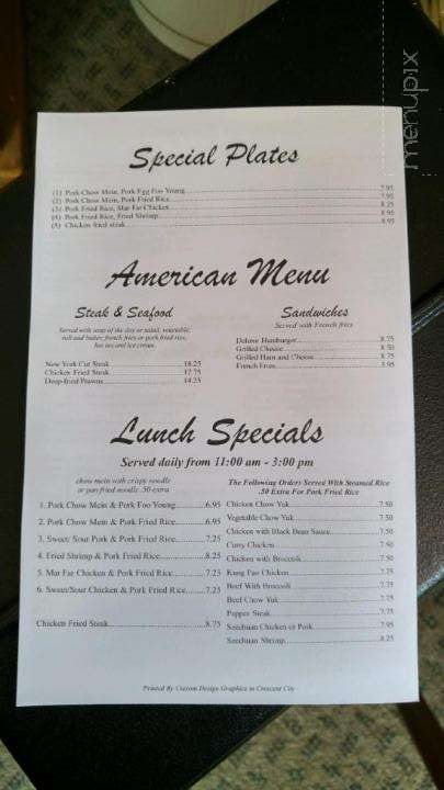 China Hut Restaurant - Crescent City, CA menu_pic