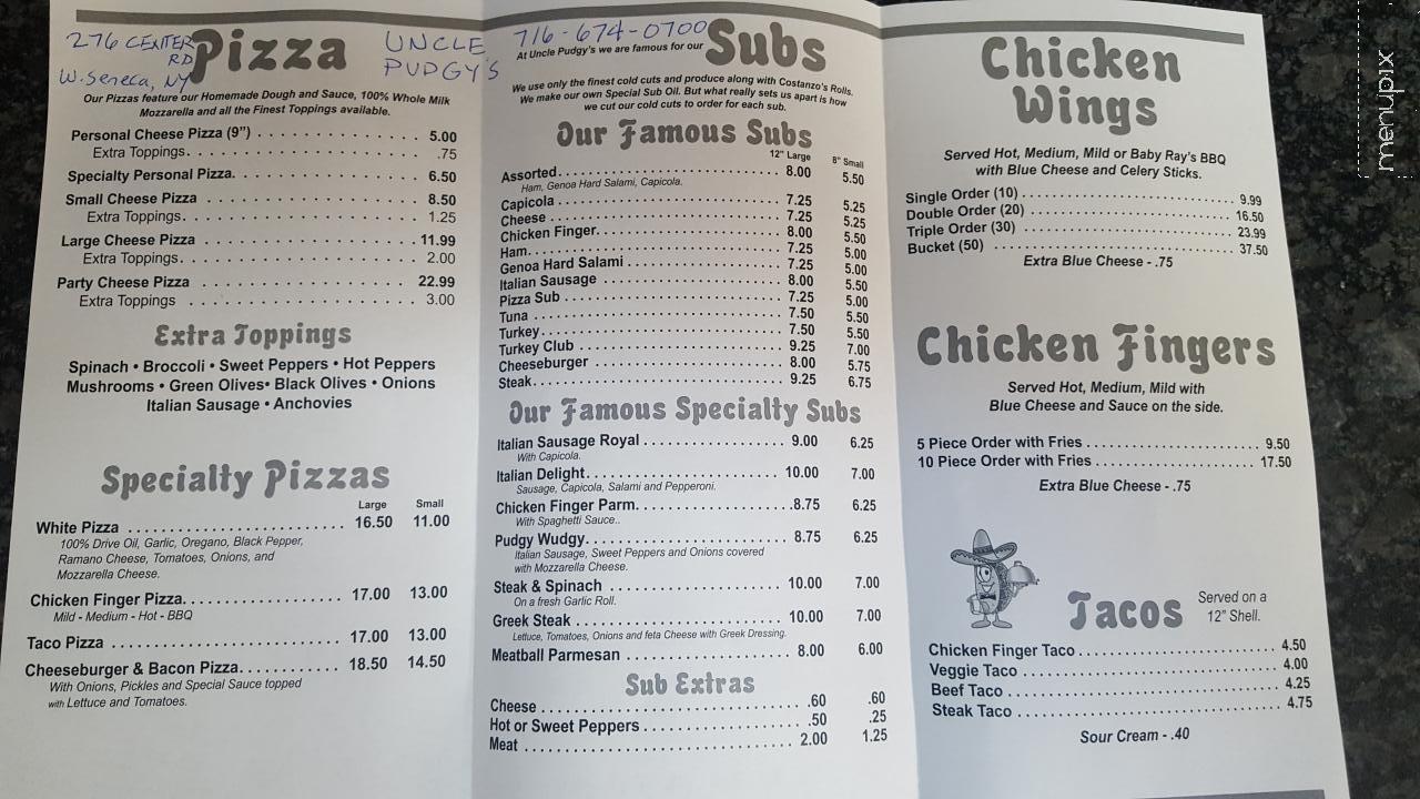 Uncle Pudgy's - West Seneca, NY menu_pic