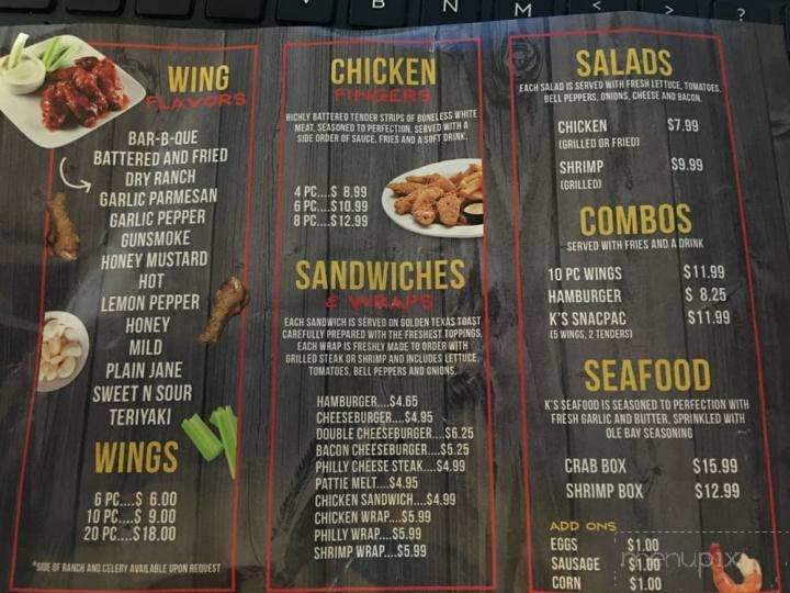 K's buffalo wings augusta ga menu deals
