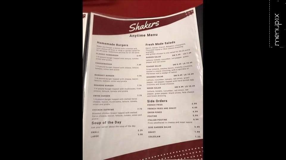 Shakers Family Restaurant - Plattsville, ON menu_pic