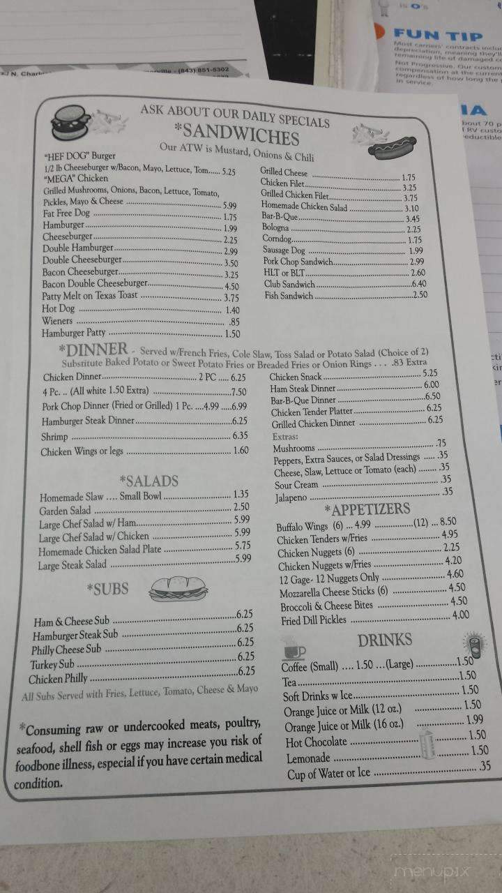Shorty's Grill - Loris, SC menu_pic