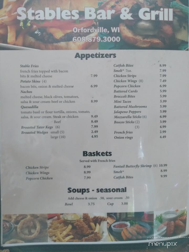 Stables Bar & Grill - Orfordville, WI menu_pic