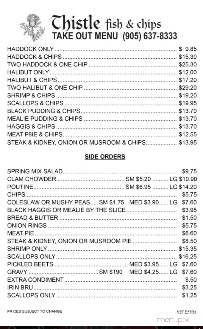Thistle Fish & Chips - Burlington, ON menu_pic