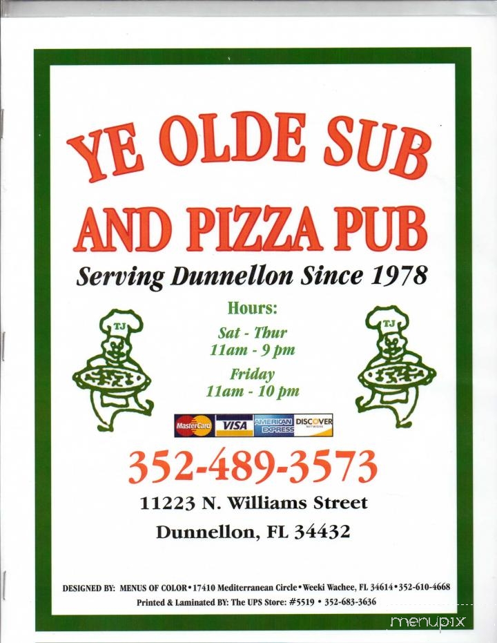 Menu of Ye Olde Sub & Pizza Pub in Dunnellon, FL 34432
