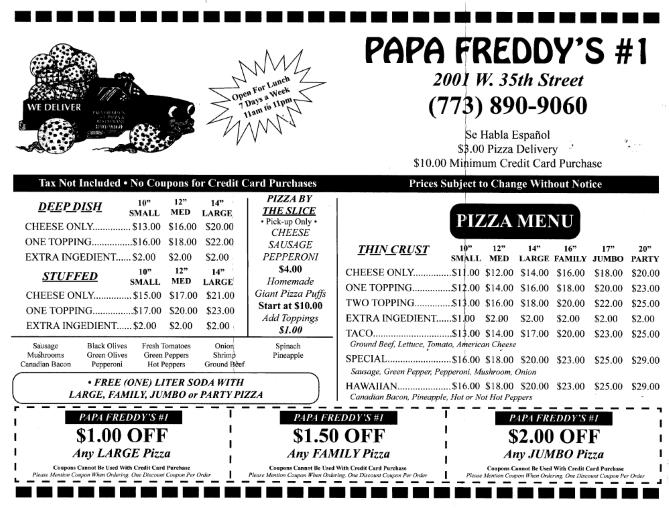 Papa Freddy's Pizza - Chicago, IL menu_pic