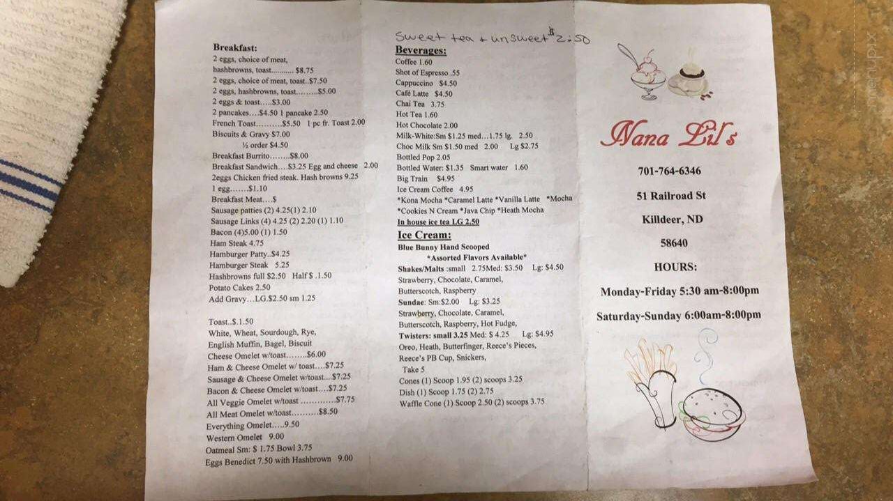 Nana Lil's Cafe - Killdeer, ND menu_pic