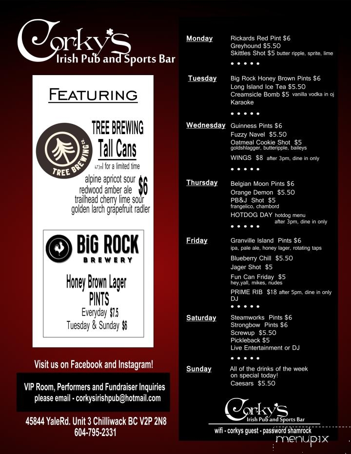 Corky's Irish Pub - Chilliwack, BC menu_pic