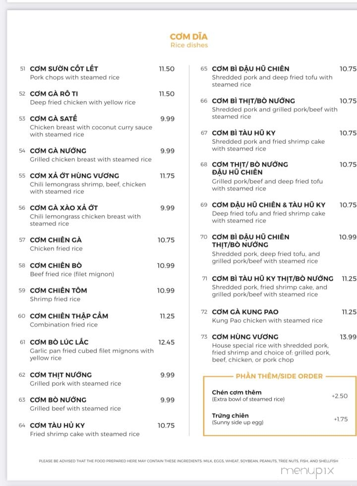 Pho Hung Vuong Restaurant - Tustin, CA menu_pic