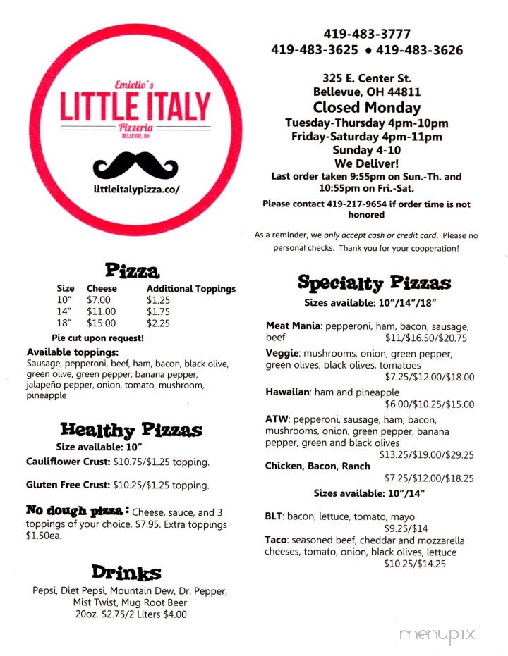 Emielio's Little Italy Pizza & Pasta - Bellevue, OH menu_pic