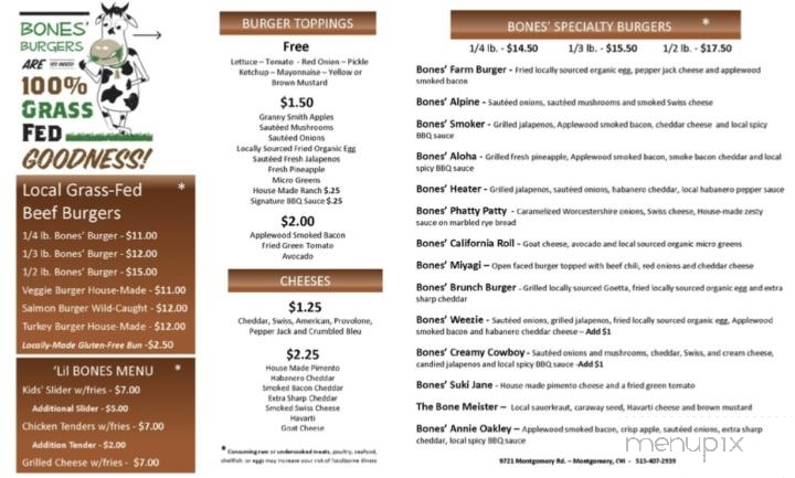 Bones' Burgers - Mason, OH menu_pic