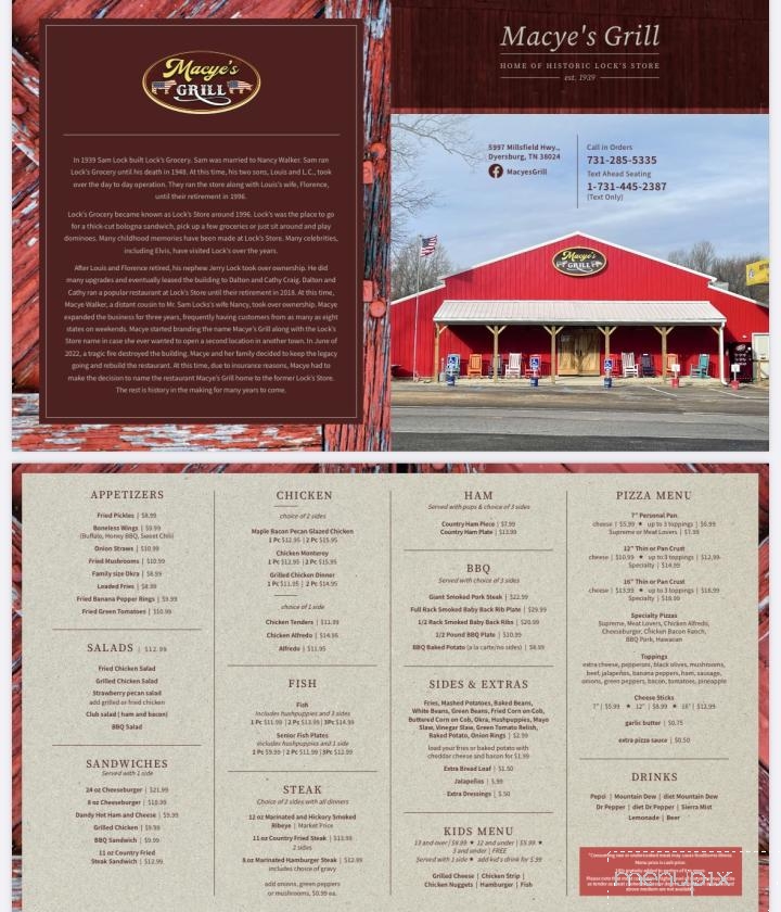 Lock's Store / Macye's Grill - Dyersburg, TN menu_pic