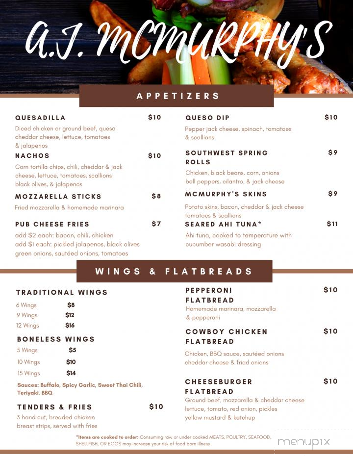 A J McMurphy's - Greenville, NC menu_pic