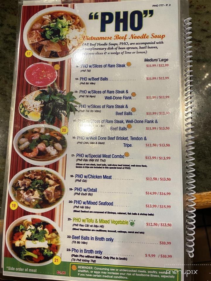 Pho 777 - Honolulu, HI menu_pic