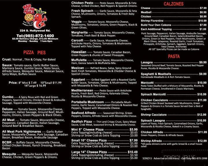 Menu of Red Fish Pizza Co in Houma, LA 70360