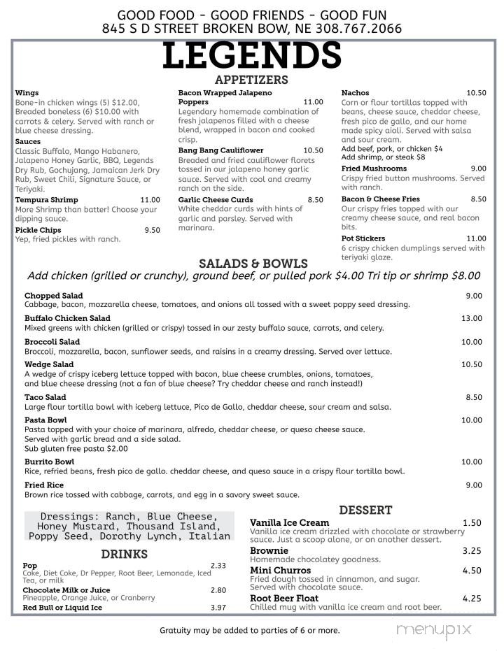 Broken Bow Legends Neighborhood Grill - Broken Bow, NE menu_pic
