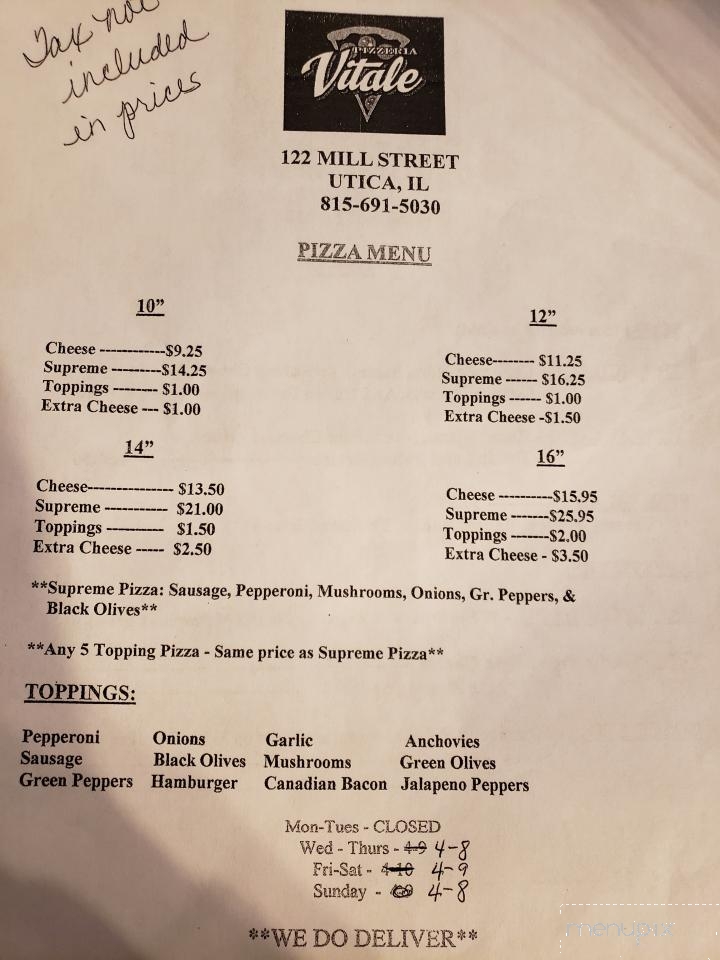 Vitale Pizzeria - North Utica, IL menu_pic