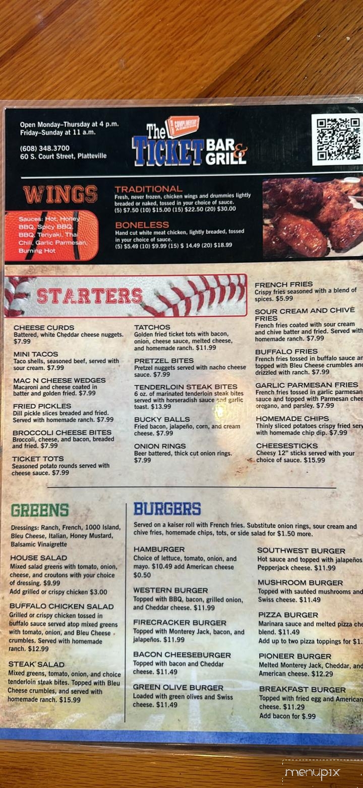 Ticket Bar & Grill - Platteville, WI menu_pic