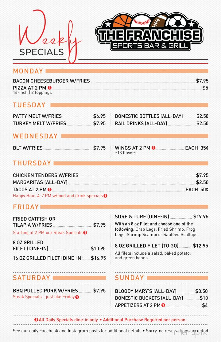 Franchise Sports Bar & Grill - Wood River, IL menu_pic