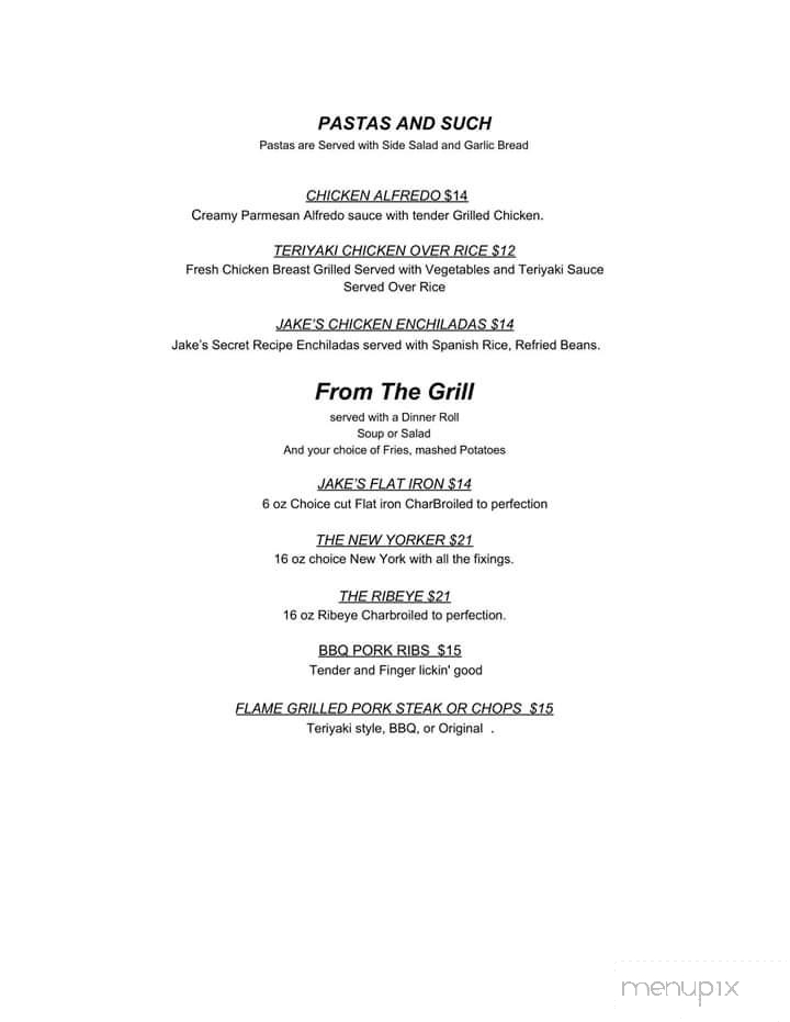 Jakes Bar & Grill - Salem, OR menu_pic