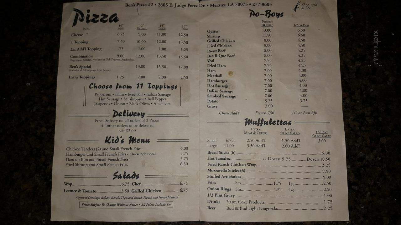 Ben's Pizza - Meraux, LA menu_pic