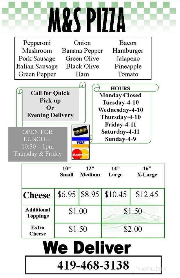 M & S Carry Out & Pizza - Galion, OH menu_pic