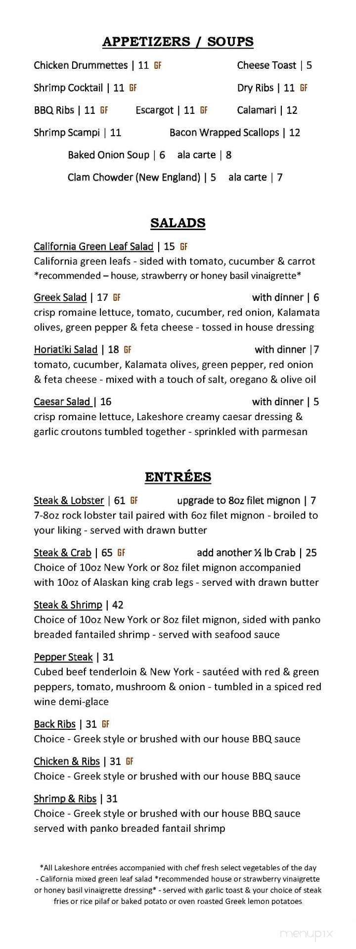 Lakeshore Restaurant - Regina, SK menu_pic