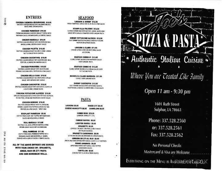 Joe's Pizza & Pasta - Sulphur, LA