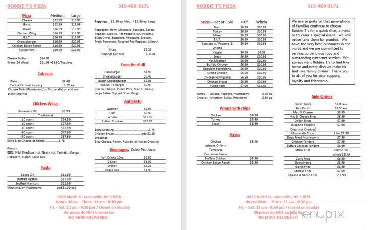 Robbie T's - Jamesville, NY menu_pic