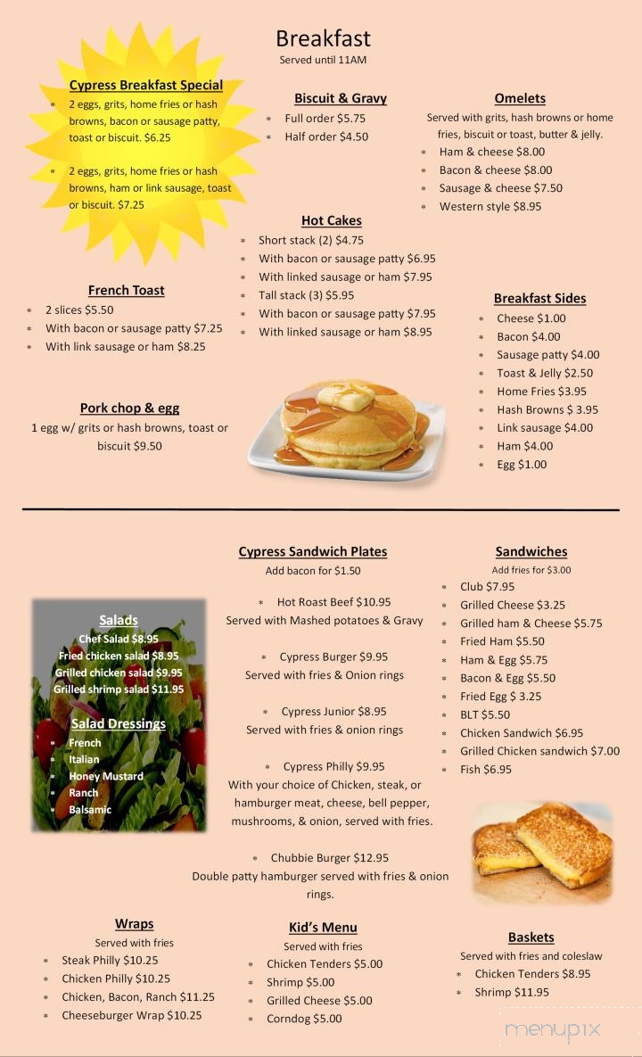 Cypress Inn Restaurant - Cross City, FL menu_pic